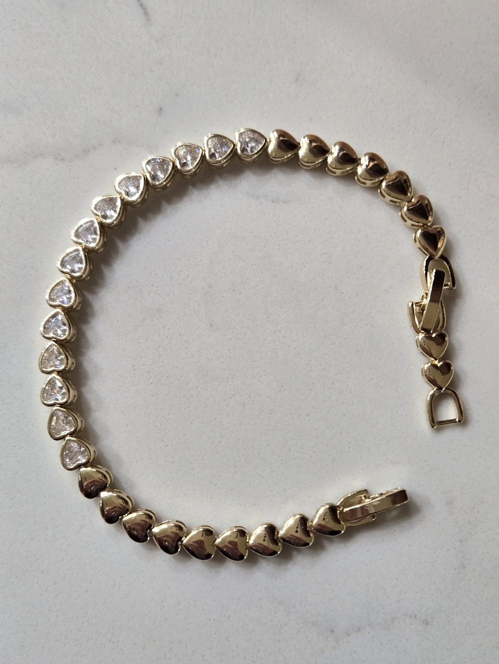 Gold Heart Tennis Bracelet with CZ Stones